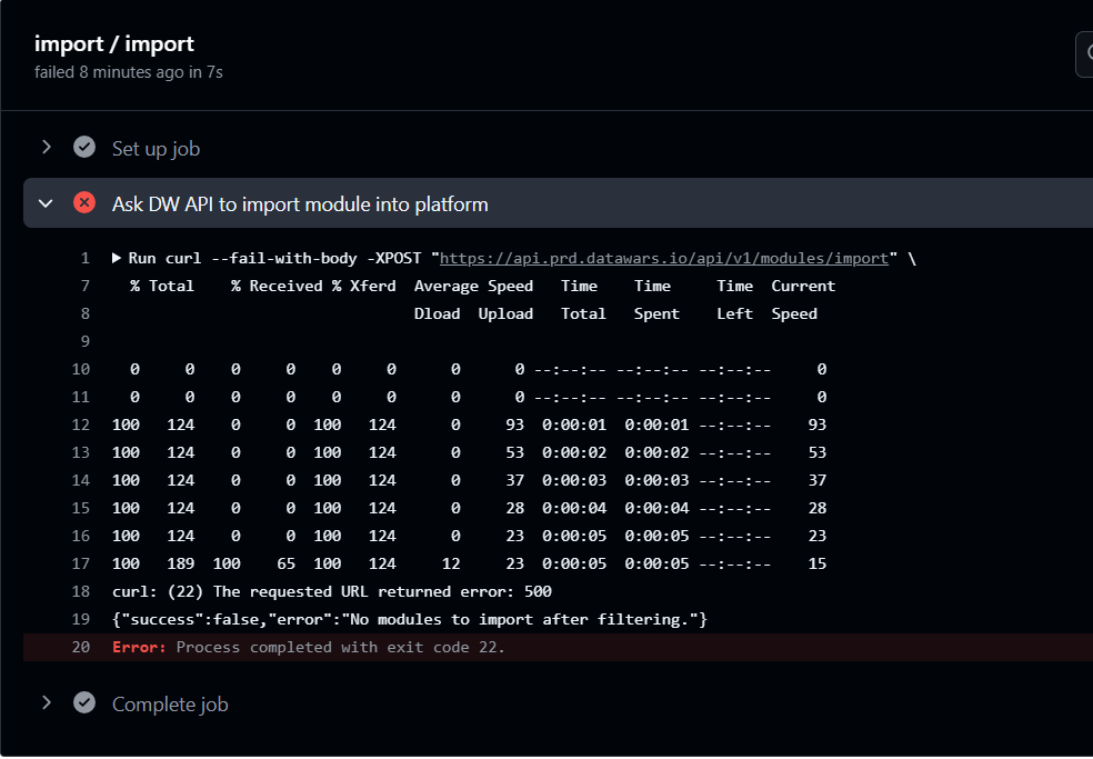 {"success":false,"error":"No modules to import after filtering."}