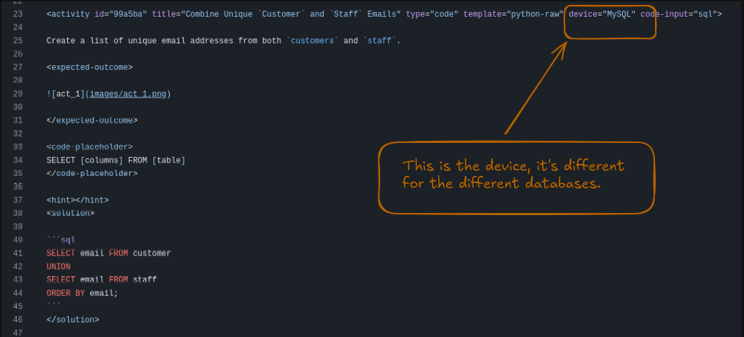 Device name in code snippet