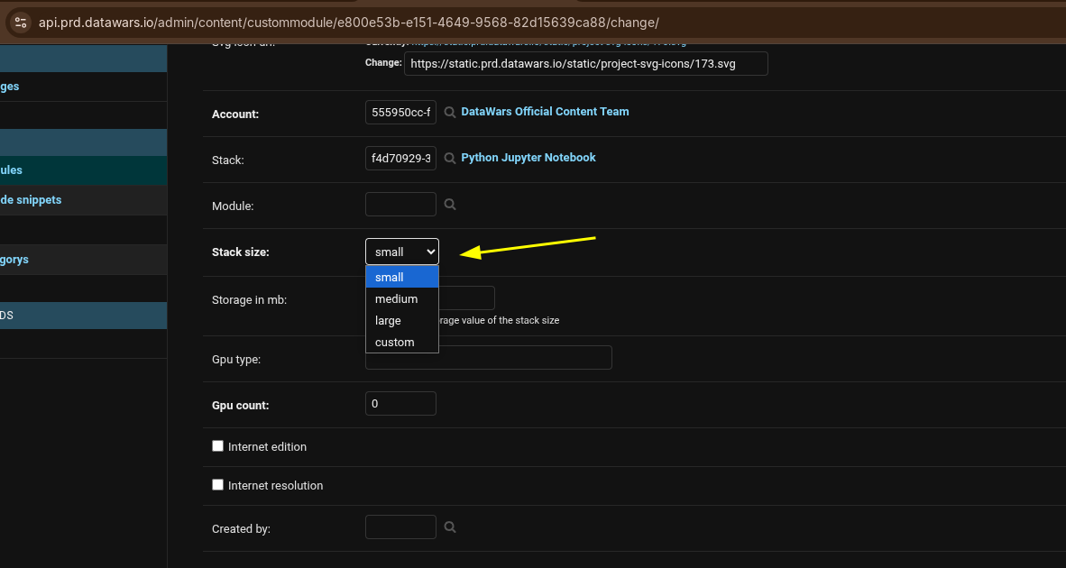 Select Stack Size