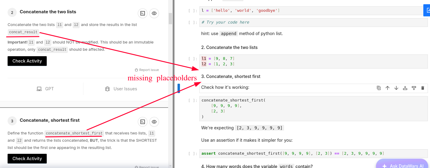 Absence of proper placeholders